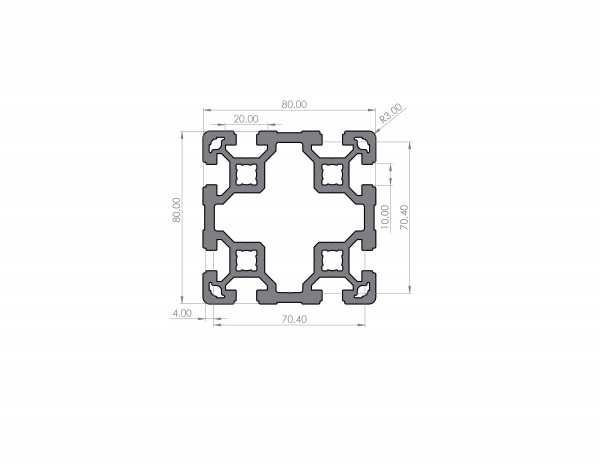 Aluminiumprofil 80x80 Nut 10 B-Typ